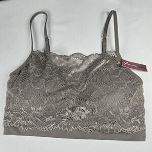 Sofra Women Soft Lace Pullover Bralette Bra Wireless Sheer Floral Lingerie Taupe